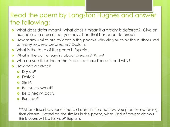read the poem by langston hughes and answer the following
