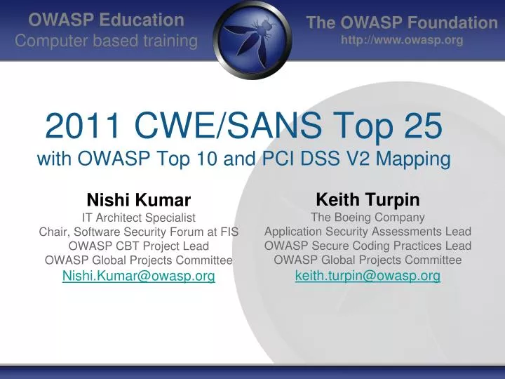 2011 cwe sans top 25 with owasp top 10 and pci dss v2 mapping