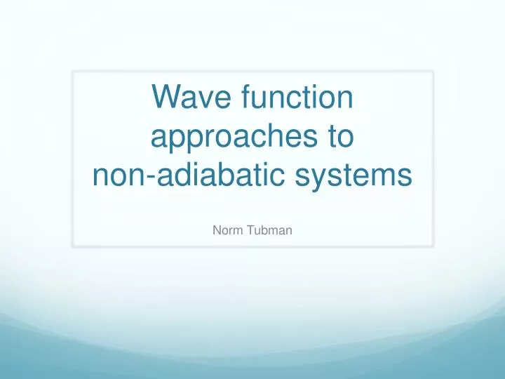 wave function approaches to non adiabatic systems