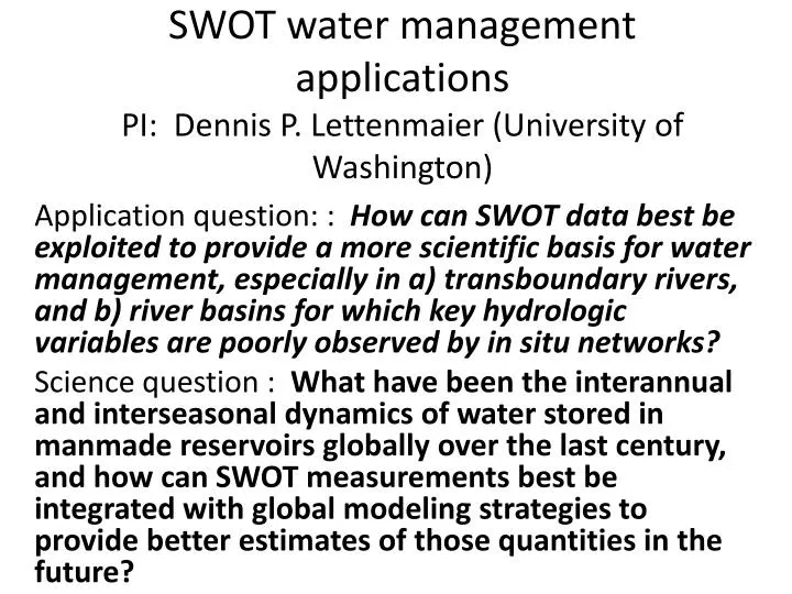 swot water management applications pi dennis p lettenmaier university of washington