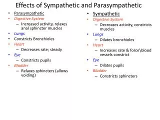 Effects of Sympathetic and Parasympathetic