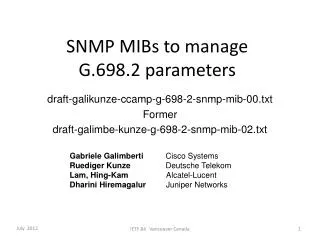 SNMP MIBs to manage G.698.2 parameters