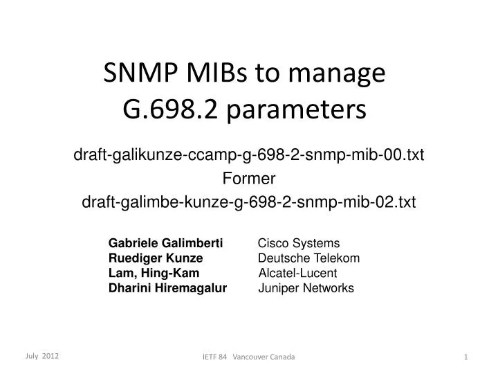 snmp mibs to manage g 698 2 parameters