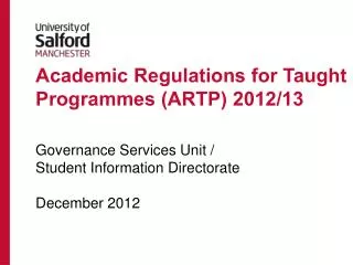 Academic Regulations for Taught Programmes (ARTP) 2012/13