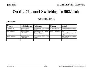 On the Channel Switching in 802.11ah