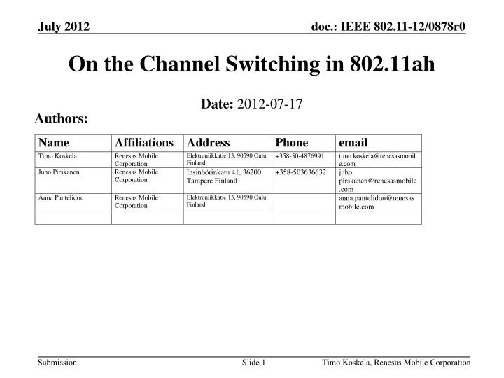 on the channel switching in 802 11ah