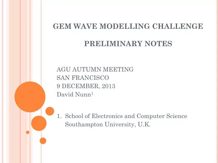 gem wave modelling challenge preliminary notes