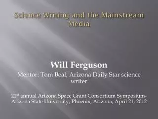 Science Writing and the Mainstream Media