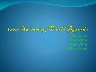 100m Swimming World Records