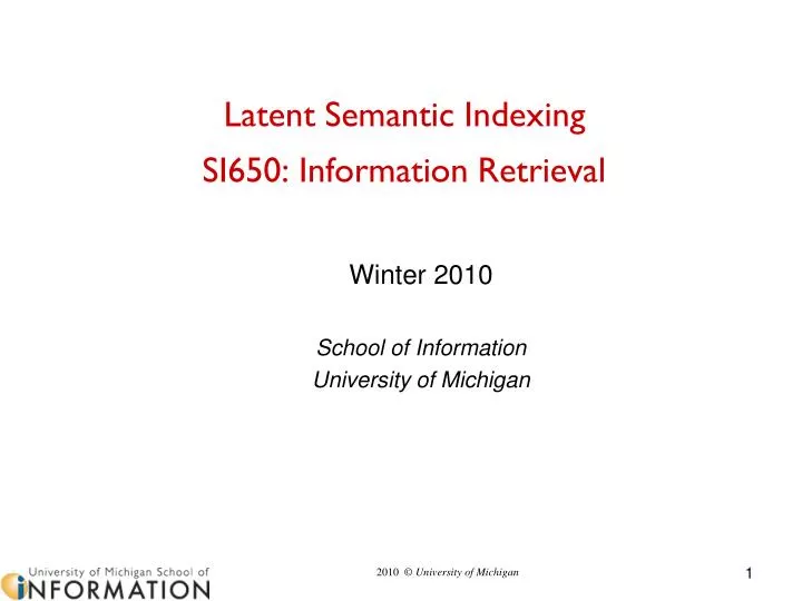 latent semantic indexing si650 information retrieva l