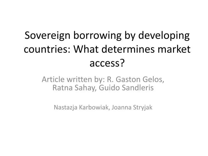 sovereign borrowing by developing countries what determines market access