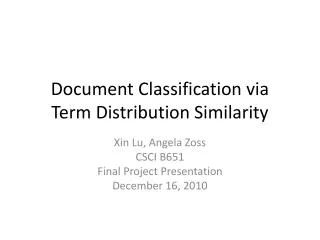 Document Classification via Term Distribution Similarity