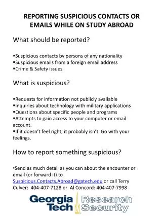 REPORTING SUSPICIOUS CONTACTS OR EMAILS WHILE ON STUDY ABROAD
