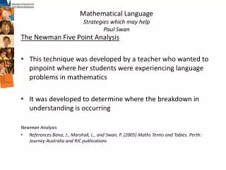 Mathematical Language Strategies which may help Paul Swan