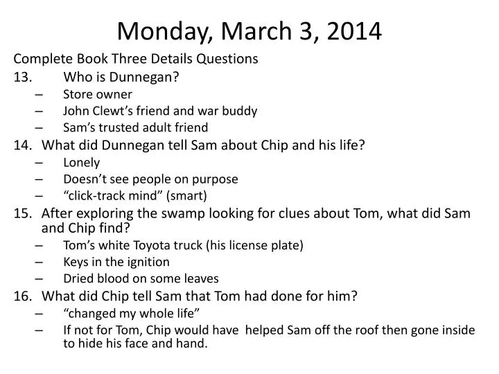 monday march 3 2014