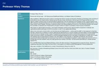CV Professor Hilary Thomas
