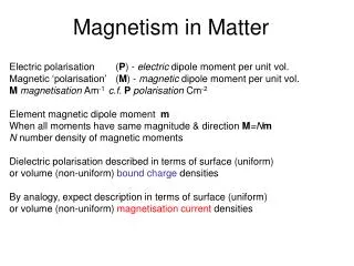 Magnetism in Matter