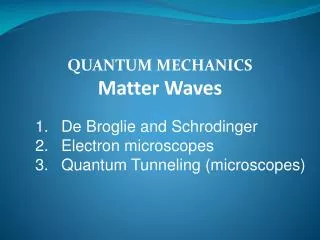 QUANTUM MECHANICS Matter Waves