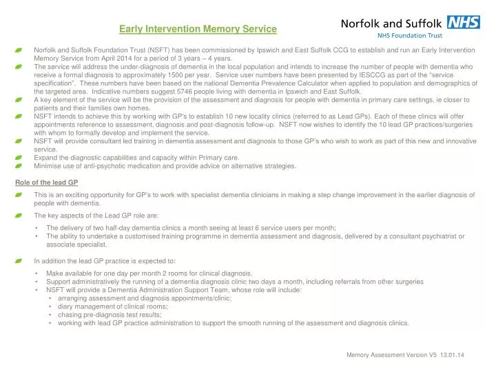 early intervention memory service