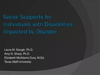 Social Supports for Individuals with Disabilities Impacted by Disaster