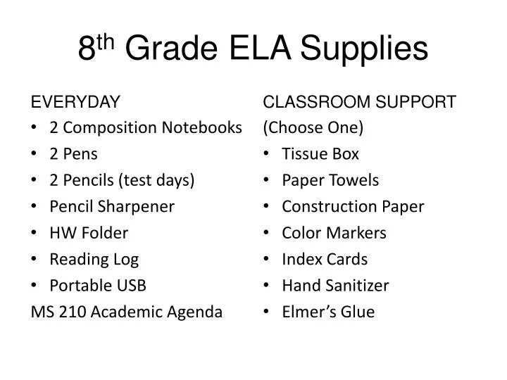 8 th grade ela supplies