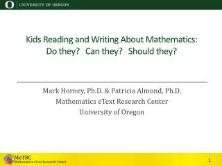 Kids Reading and Writing About Mathematics: Do they ? Can they? Should they?