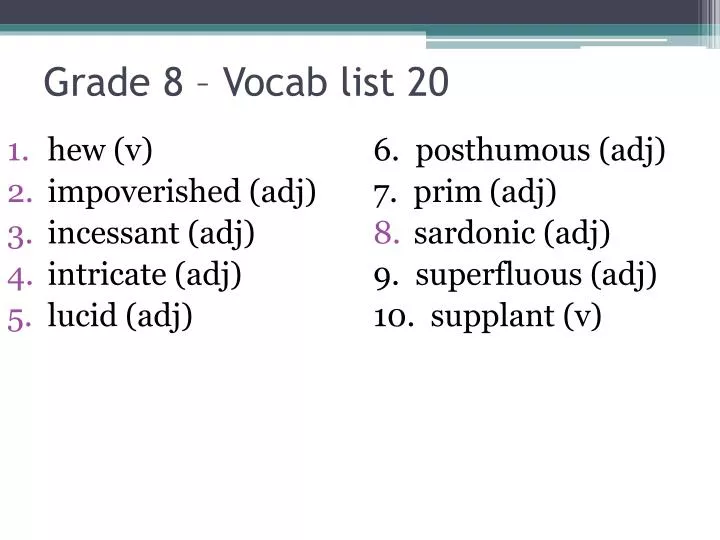 grade 8 vocab list 20