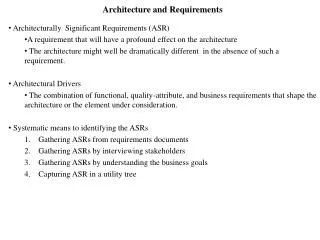 Architecture and Requirements