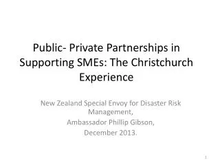 Public- Private Partnerships in Supporting SMEs: The Christchurch Experience