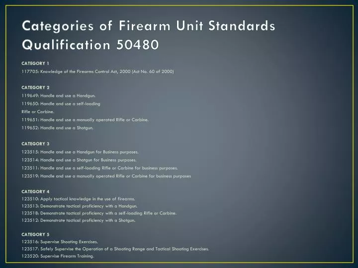 categories of firearm u nit standards qualification 50480