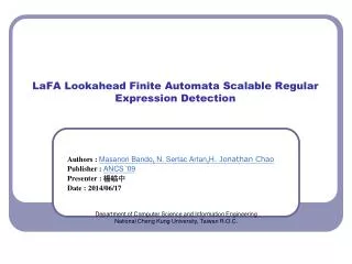 LaFA Lookahead Finite Automata Scalable Regular Expression Detection