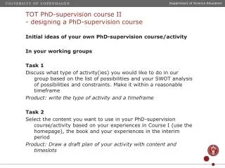 TOT PhD-supervision course II - designing a PhD-supervision course