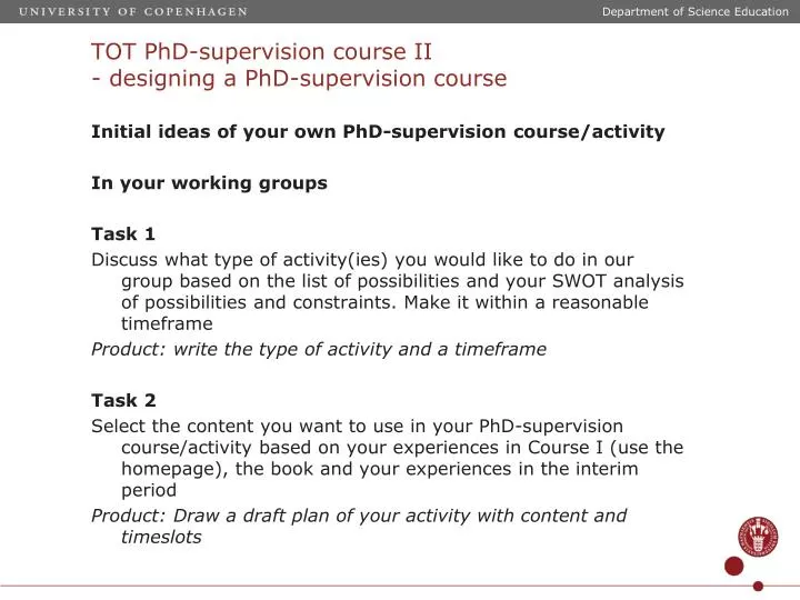 tot phd supervision course ii designing a phd supervision course