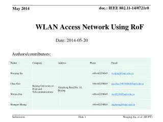 WLAN A ccess Network Using RoF