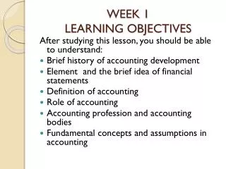 WEEK 1 LEARNING OBJECTIVES