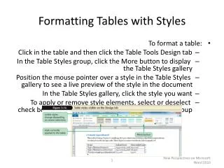 Formatting Tables with Styles
