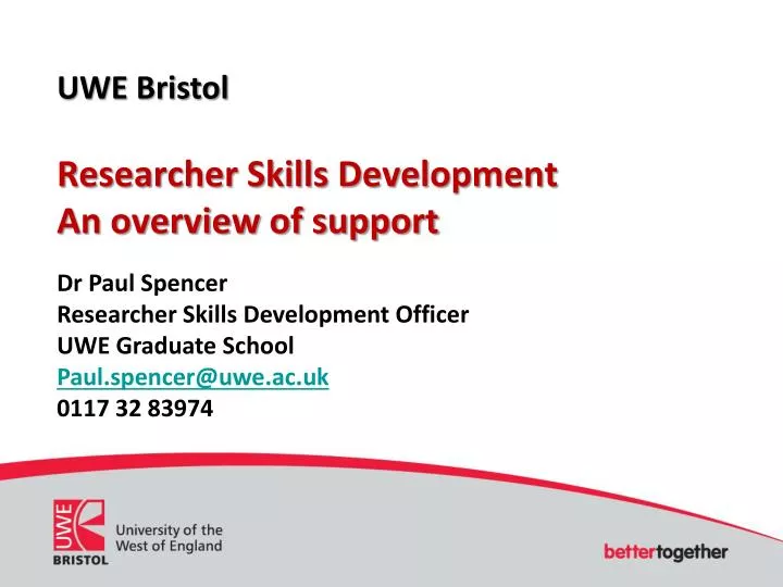 uwe bristol researcher skills development an overview of support