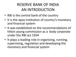 RESERVE BANK OF INDIA AN INTRODUCTION