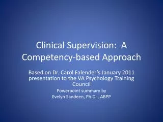 Clinical Supervision: A Competency-based Approach