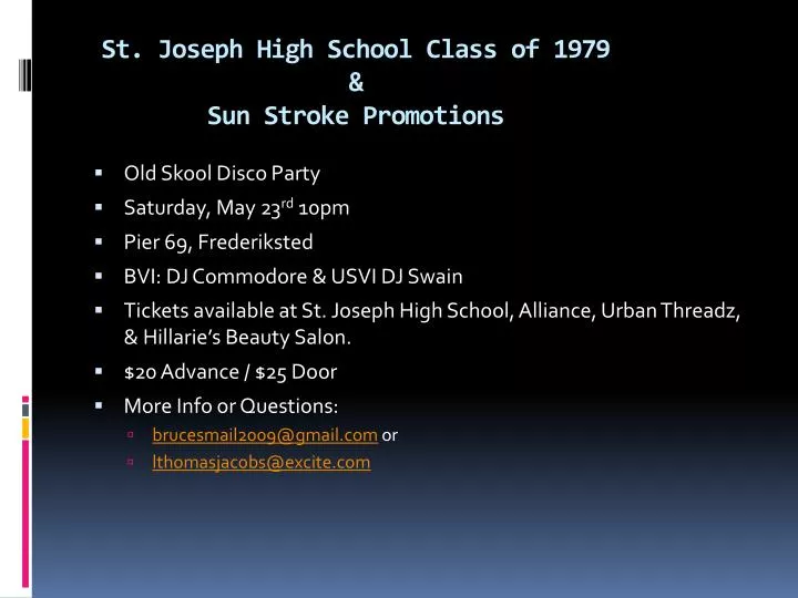 st joseph high school class of 1979 sun stroke promotions