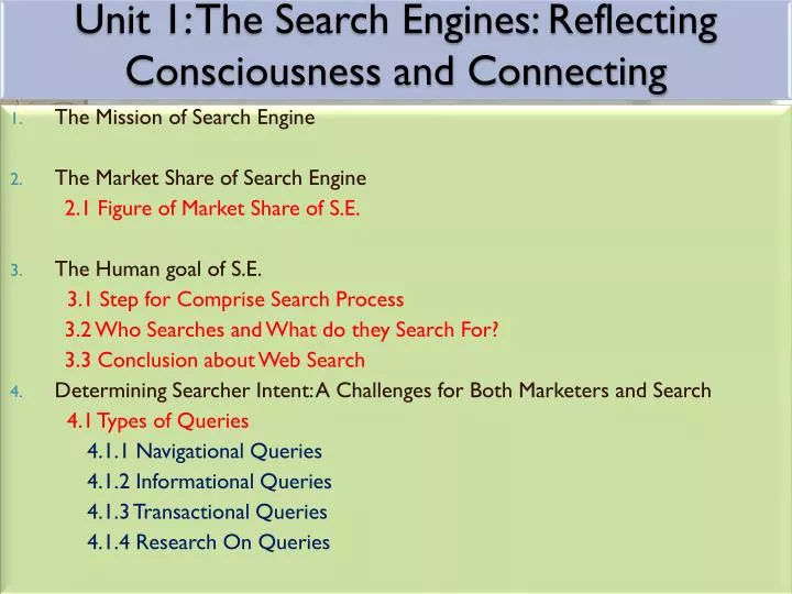 unit 1 the search engines reflecting consciousness and connecting
