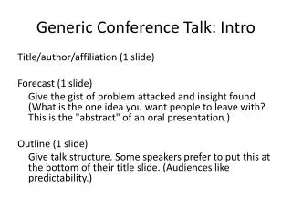 Generic Conference Talk: Intro