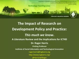 The Impact of Research on Development Policy and Practice: This much we know .