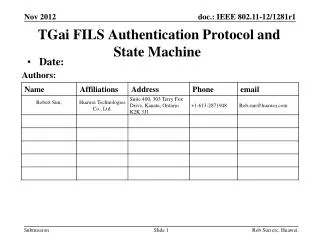 TGai FILS Authentication Protocol and State Machine