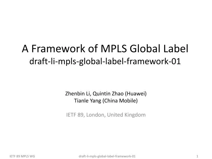 a framework of mpls global label draft li mpls global label framework 01