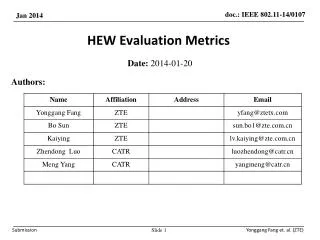 HEW Evaluation Metrics