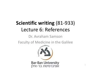 Scientific writing (81-933) Lecture 6: References