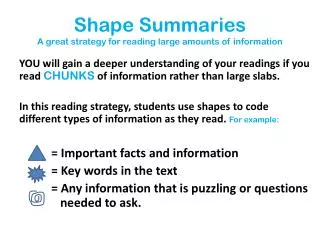 Shape Summaries A great strategy for reading large amounts of information