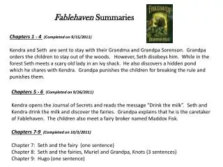 Chapters 1 - 4 (Completed on 9/15/2011)