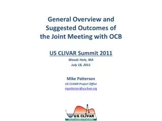 General Overview and Suggested Outcomes of the Joint Meeting with OCB